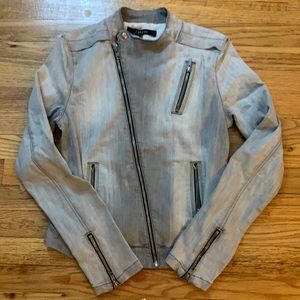 J Brand grey denim moto jacket
